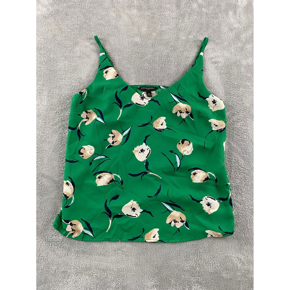 Banana Republic Green Floral Tulip V-Neck Camisole Adjustable Strap Top SP